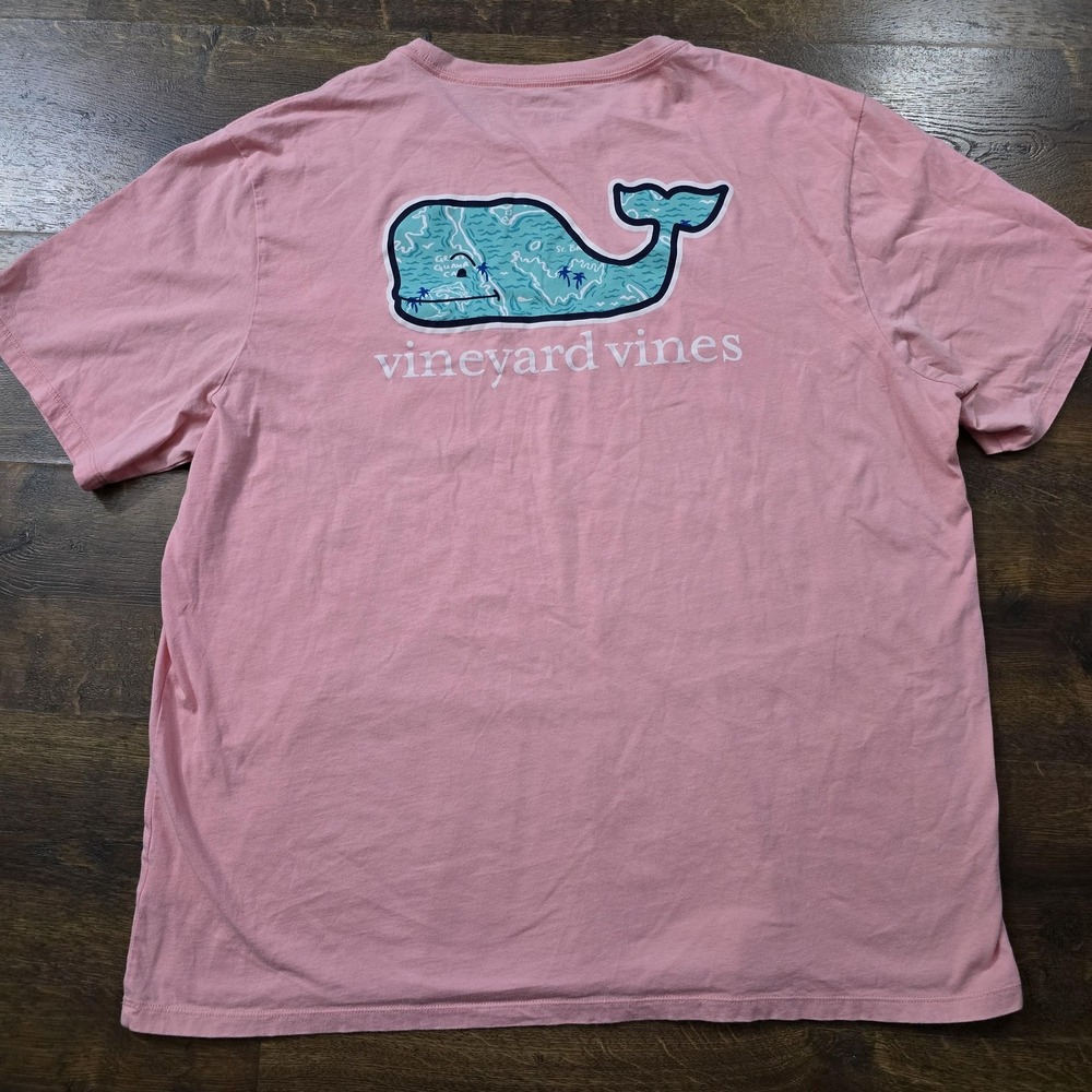 Vineyard Vines Shirt Mens XL Pink Key Largo Whale Map Pocket Graphic Tee T-Shirt